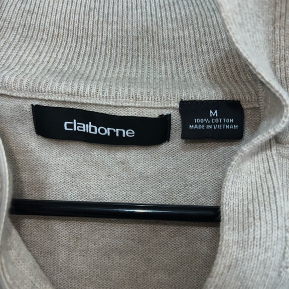 Claiborne Men’s 1/4 zip Cotton pullover Sweater Size Medium Cream color - Picture 3 of 9